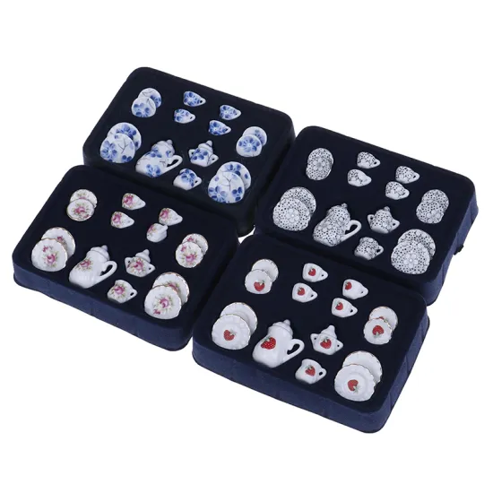 8 Patterns 1:12 Miniature 15Pcs Porcelain Tea Cup Set Chintz Flower Tableware Kitchen Dollhouse Furniture Toys For Children