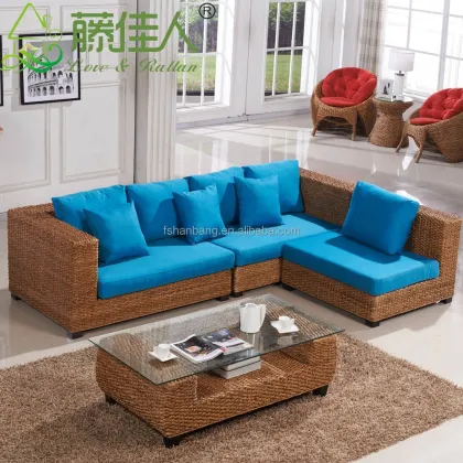 Hand Woven Seagrass Natural Rattan Wicker Living Room Furniture Sectional Sofa Set