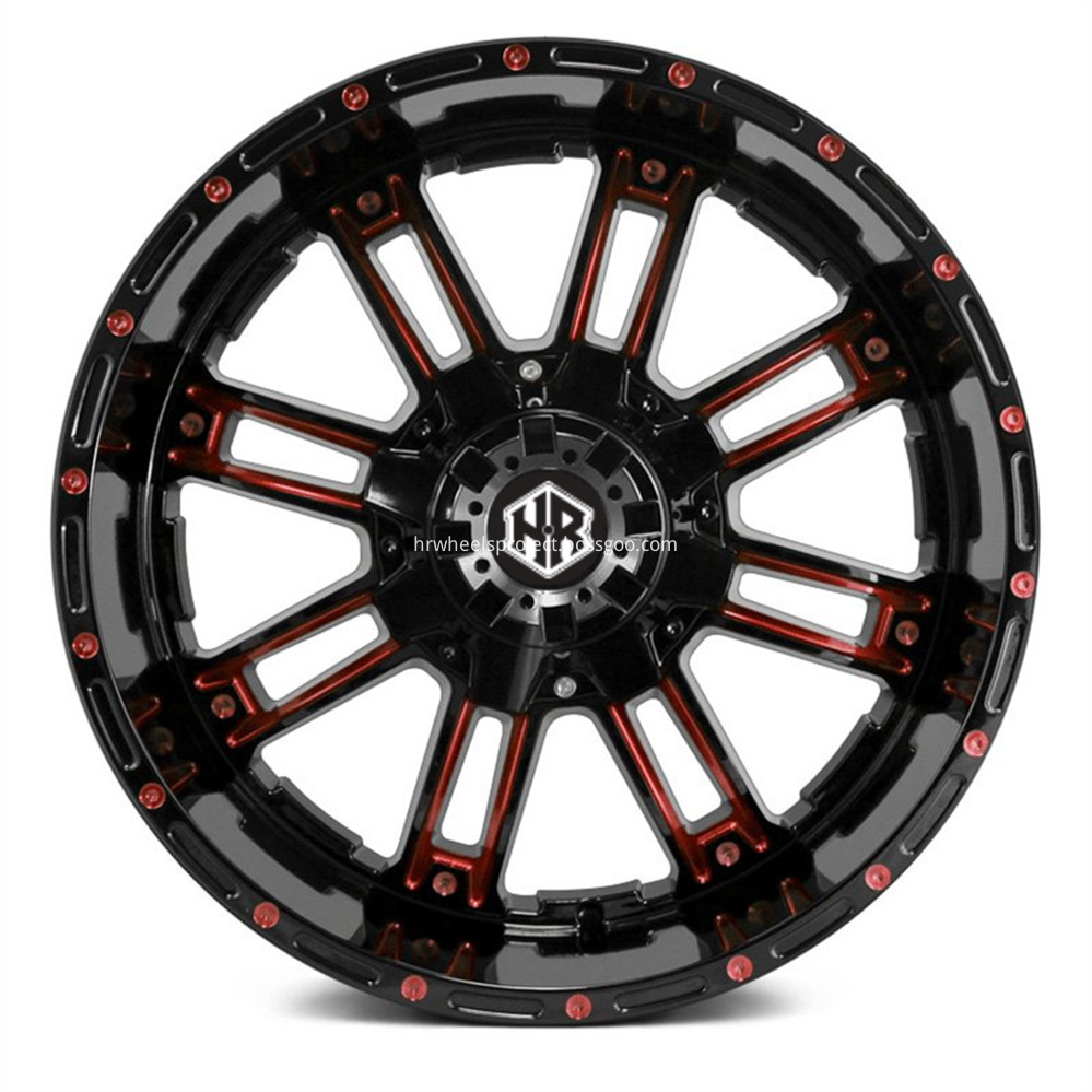 Hrw Offroad Wheels Hr8033 Gloss Black Red Milled Logo Front