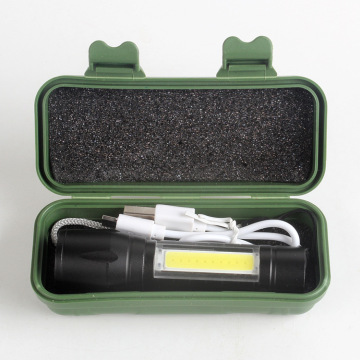 COB High Beam LED Zoom Torch Light: Gift Box, USB oplaadbaar, Focussing Pocket -zaklamp