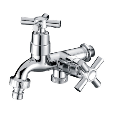 Cross two handle chrome two way basin machine double bibcock