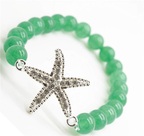 Bracelet de pierres précieuses d&#39;aventurine verte avec pièce d&#39;étoile de mer en alliage Diamante