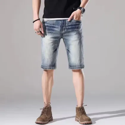 Men's Solid Color Casual Denim Shorts - Board Shorts for Beach