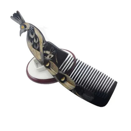 Natural Horn Comb Carved Peacock Elegant Hair Accessories Anti Static Comb