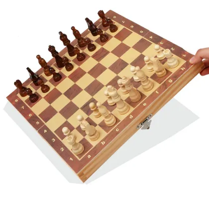 International Wooden Folding Chess Board - Portable Home & Travel Entertainment