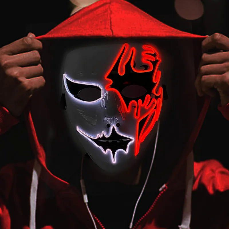 Split Face EL Wire Light Up Mask