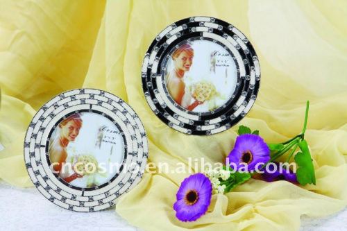 Zinc Alloy-Epoxy Coated-Crystals Inseted-Round Photo Frames