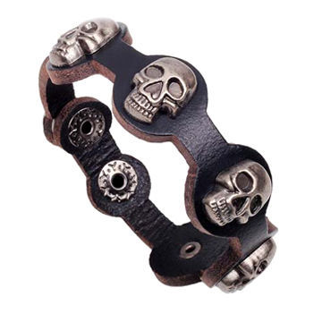 Skull design with gun black skull on sale leather bangles, OEM/ODM orders are welcome
