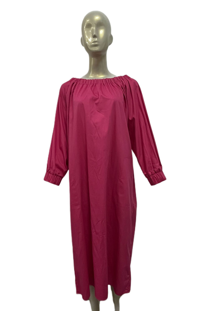 Pink Cotton Long Sleeve Casual Dress