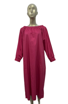 Pink Cotton Long Sleeve Casual Dress