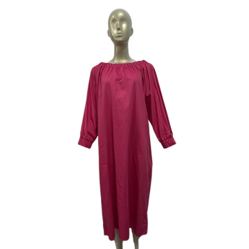 Pink Cotton Long Sleeve Casual Dress