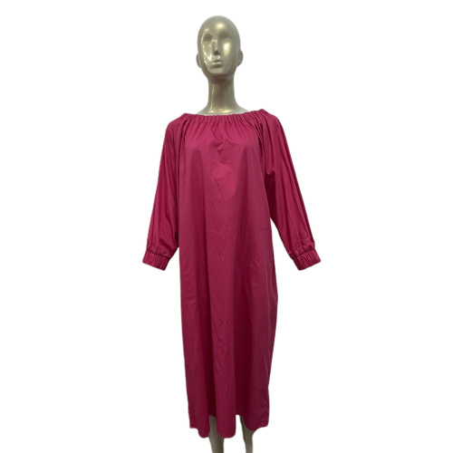 Pink Cotton Long Sleeve Casual Dress