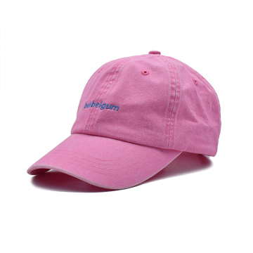Topi kapas cuci merah muda dengan logo bordir