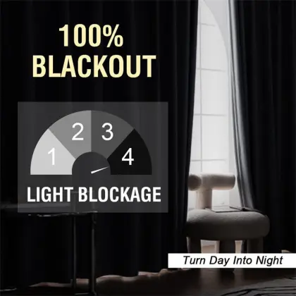 Faux Linen Textured Curtains Double Face Linen Look Soundproof Window 100% Blackout Curtains for Living Room Bedroom