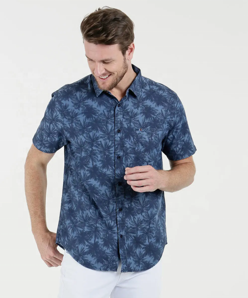 Camisas de hombre 100% algodón con estampado de manga corta