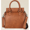 Four-sided Opening PU Leather Brown Handbag