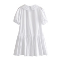 Parches bordados de moda Vestido blanco Mujer Linterna