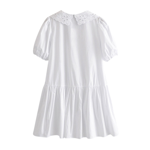Мода Вышивка Патчи Белое Платье Женщины Фонарь