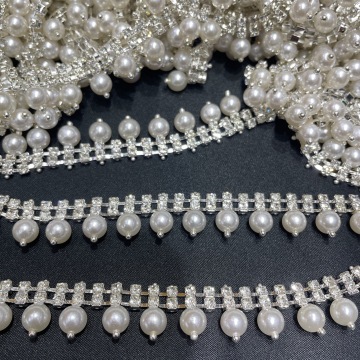 WHATSTONE Fashion Crystal Rhinestone Pearl Trim Claw Chain DIY Clothing Accessories