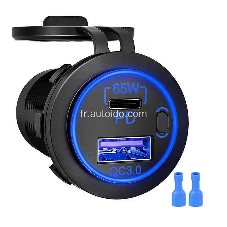 USB Port PD 65W Charger de voiture USB QC3.0