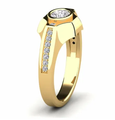 Men's Gold Oval Diamond Bezel Signet Ring