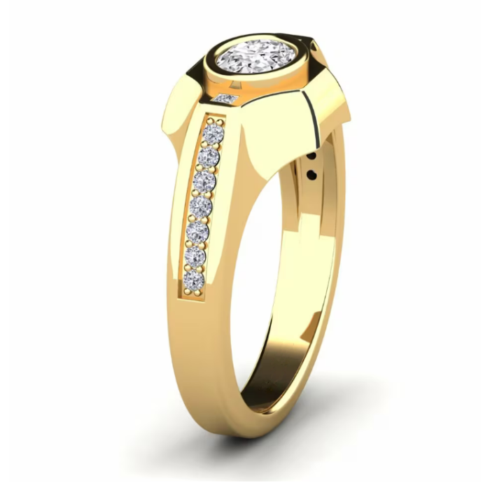 Elegante anel masculino de diamante oval cultivado em laboratório em ouro 18K