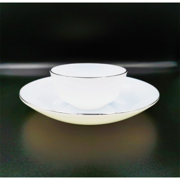 Cristalería de cocina Tazón de ópalo blanco con borde plateado