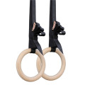 wooden gymnastics gym rings with adjustable straps