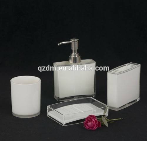 4pcs Plastic acrylic bathroom set ith soap box lotion dispenser toothbrush holder