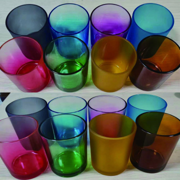 Recipiente de vidrio con tazas de velas de tapa de atmósfera de gradiente