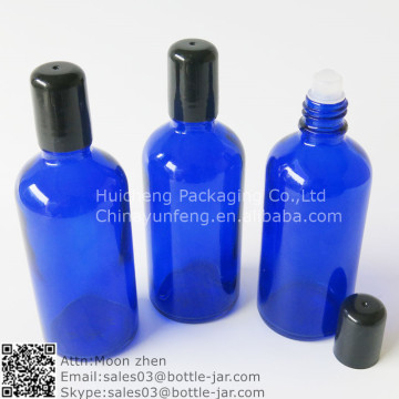 Wholesale 100ml blue glass roll on bottle for essential oil container