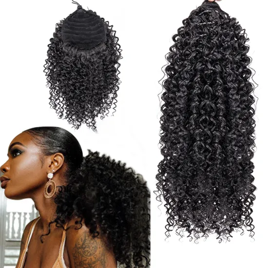 AliLeader Ombre Afro Kinky Curly Ponytail African American Short Wrap Synthetic Drawstring Puff Pony Tail Clip In Hairpiece