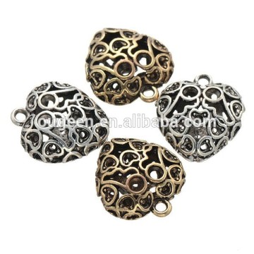 Antique silver and bronze heart shape cute full heart shaped metal beads