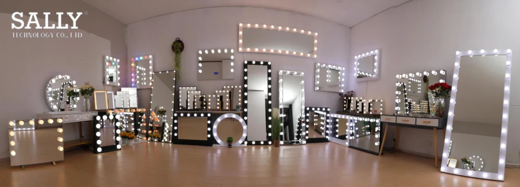 Miroir de maquillage éclairé Sally Hollywood avec ampoules LED à intensité variable pour miroir de courtoisie avec lumières et chambre à coucher ou fixé au mur