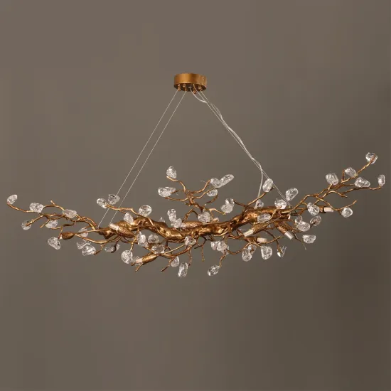 Copper LED Chandeliers Chinese Style Tree Branch Pendant Lights for Living/Dining Room