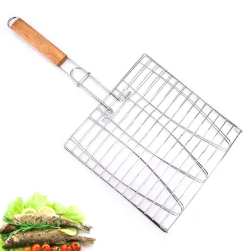 JHY Wooden Handle Barbecue BBQ Fish Grilling Basket - Popular Selling Kitchen Grill Tool