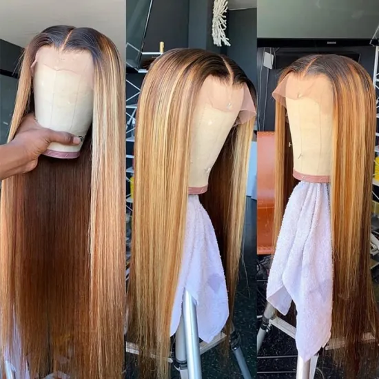 Highlight Wig glueless 13*4 lace frontal silky straight wave wigs, ombre straight wig, high quality real natural human wigs