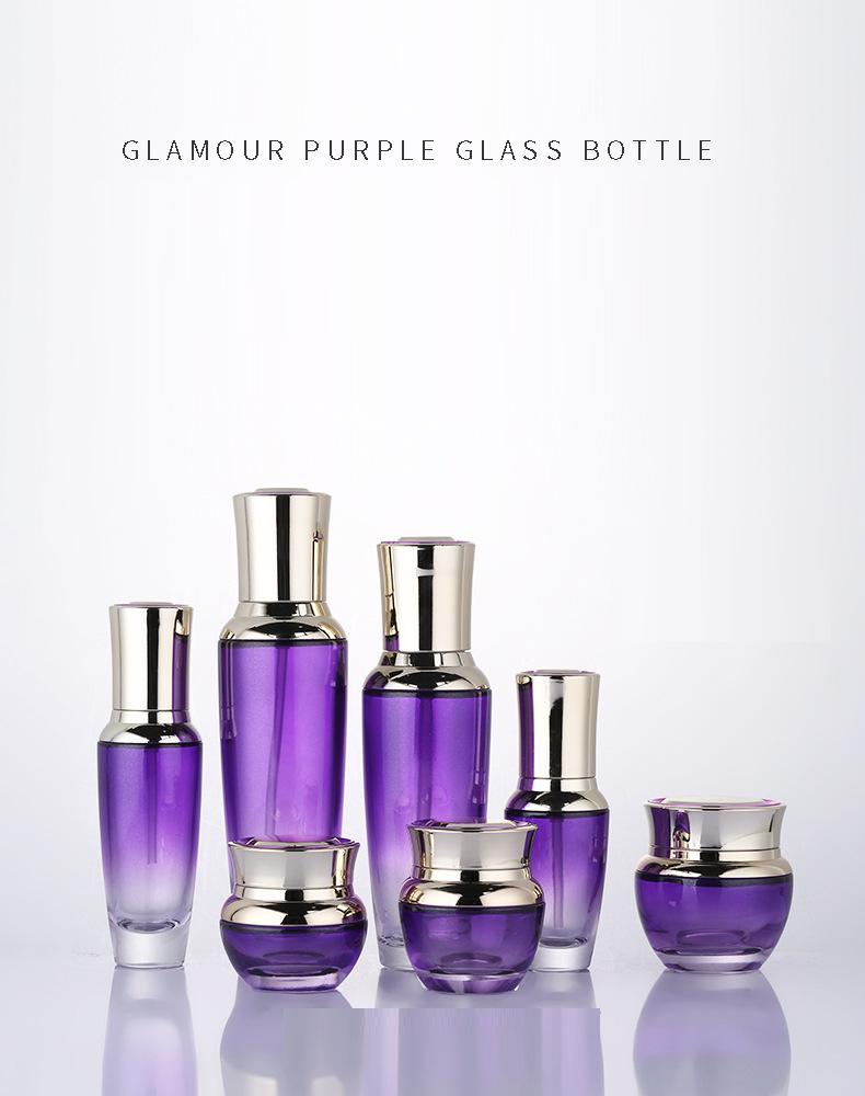 Skin care bottle set of purple glass bottle