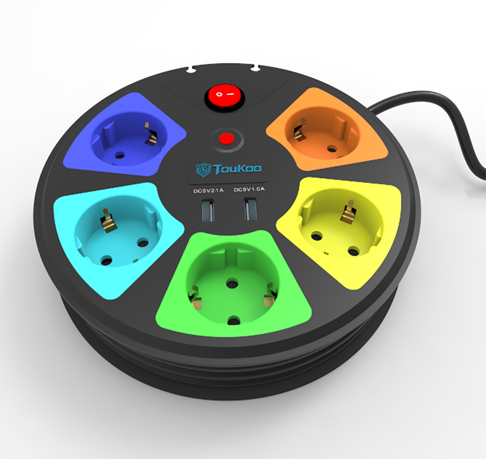 5 Way German Power Strip Round