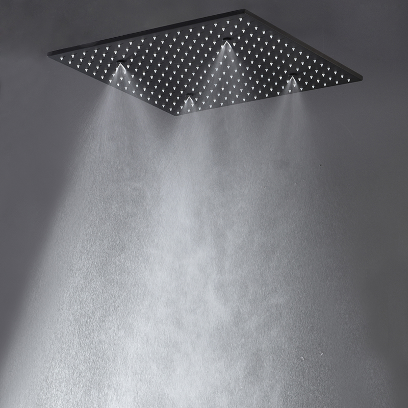 20 Inch LED Shower Head Rainfall Misty Jet Massage Bathroom Showerheads 304 SUS Black Ceiling Mounted Showers Water Power