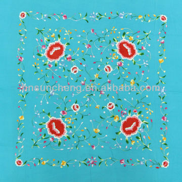 Blue Spanish flamenco piano shawl manton de manila -100% handmade Chinese silk embroidery-110cm