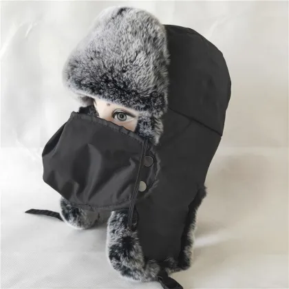 Winter Hat with Ear Flaps Trooper Trapper Hat Detachable Face Mask