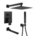 Modern matte black 3 function concealed rainfall ceiling mixer hidden black wall mounted rain shower set with handheld shower