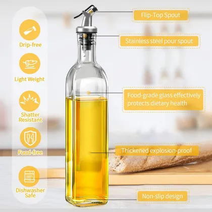 OemSquare Transparent Olive Oil Glass Bottle 500ml - Kitchen Household Vinegar Seasoning Bottle