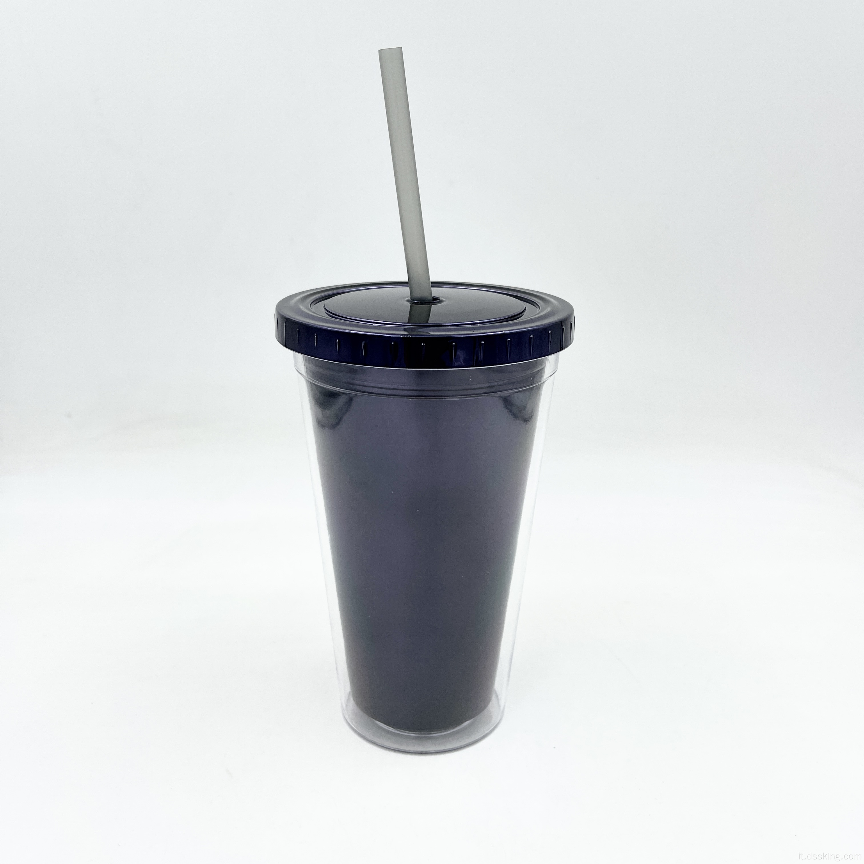 Tumbler gratuito Eco Friendly BPA da 16 once da 500 ml di vetrino di plastica a doppia parete con paglia