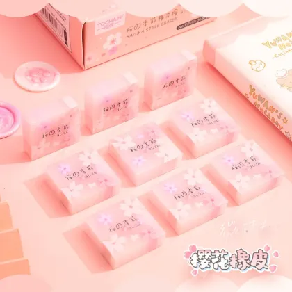 Cute Cartoon Sakura Erasers: Kawaii Stationery TPR Office Eraser Bulk Pencil Eraser for School