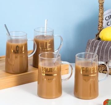 custom logo 480ml glass coffee mugs with handle