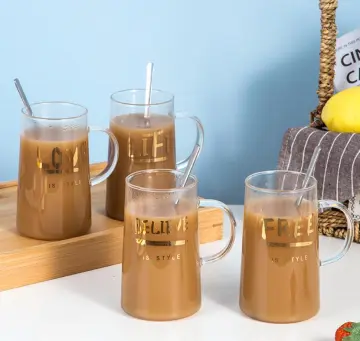 custom logo 480ml glass coffee mugs with handle