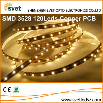 Superior 3528 SMD 120 Leds/m White Color LED Ribbon Strip Lights IP68 Copper Finish PCB
