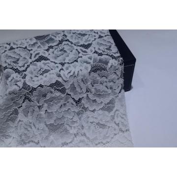 Tissu de dentelle de modèle de grande fleur blanc de coton en nylon